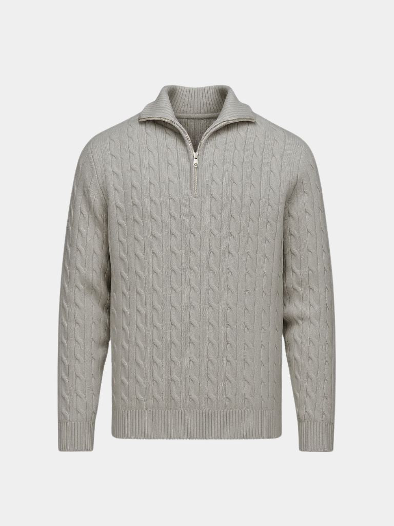Premium Cable-Knit Zip Neck Sweater