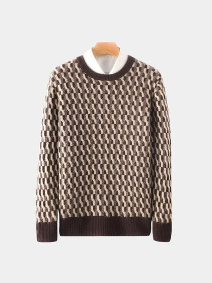 100% Wool Geometric Crew Neck Pullover Sweater