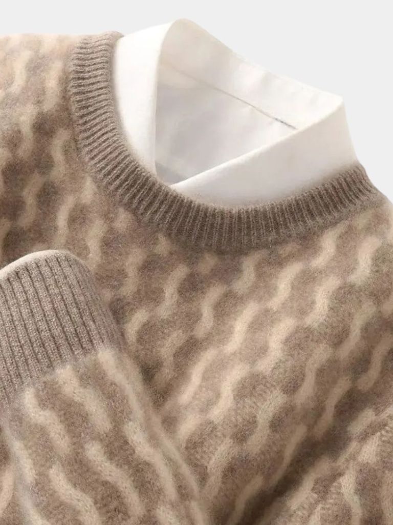 100% Wool Geometric Crew Neck Pullover Sweater