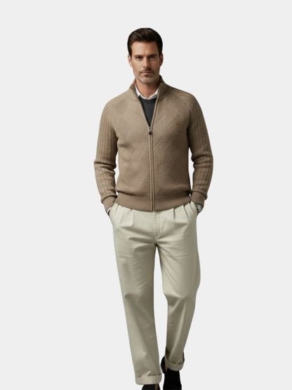 Knit Zipper Jacquard Solid Color Cardigan Sweater