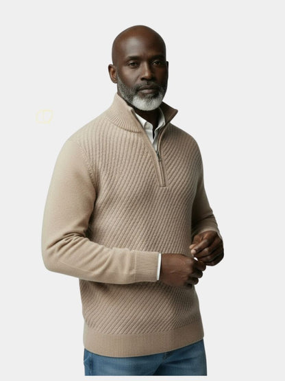 Stripe Quarter Zip Wool Sweater