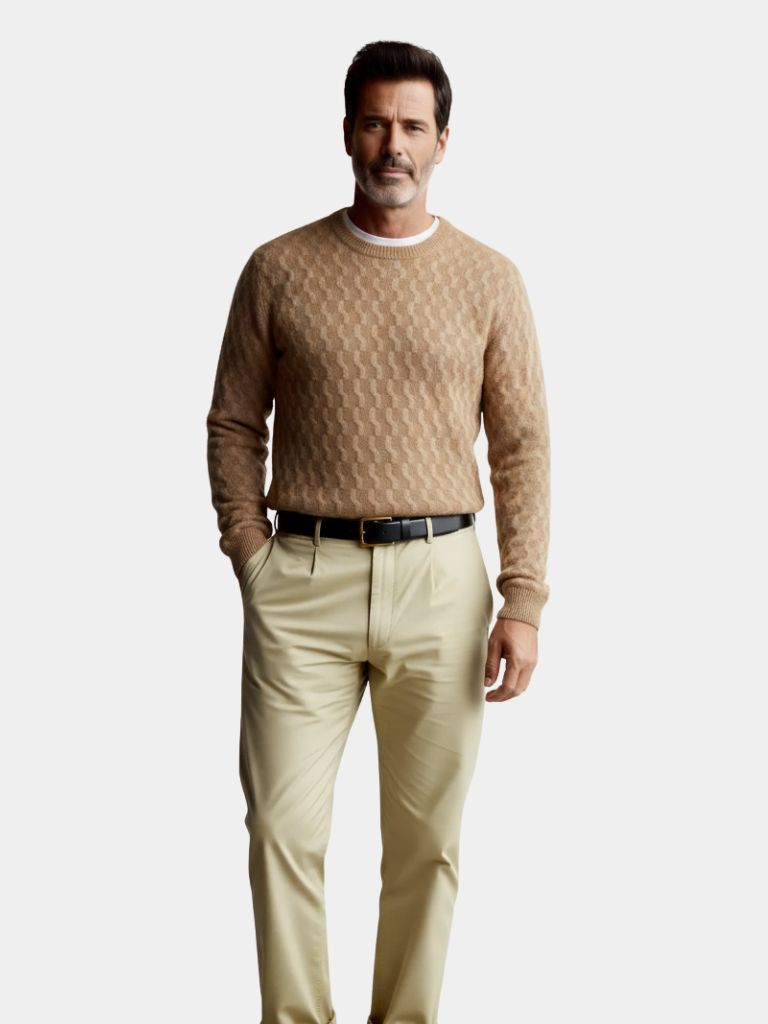 100% Wool Geometric Crew Neck Pullover Sweater