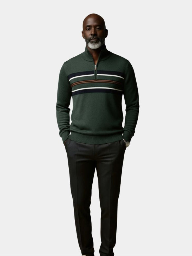 Knit Striped Quarter-Zip Jumper Sweater