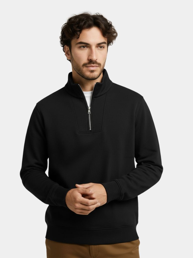 Zip Black Lapel Sports Hoodie Sweatshirt
