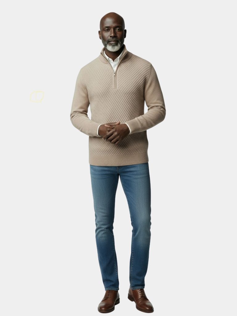 Stripe Quarter Zip Wool Sweater