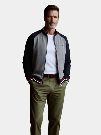 Zipper Color Block Standing Collar Cardigan Sweater