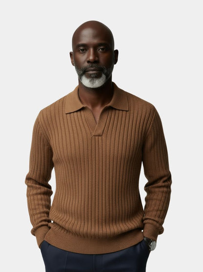 V-Neck Polo Sweater Ribbed