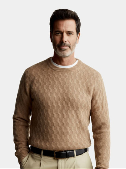 100% Wool Geometric Crew Neck Pullover Sweater