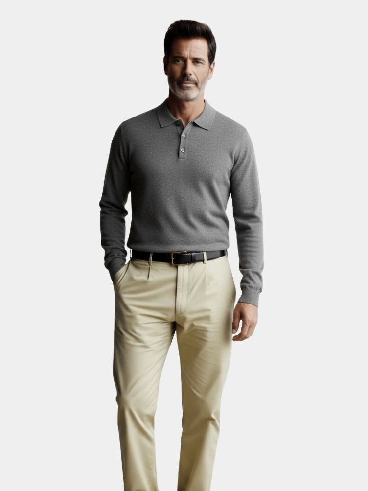 Wool Knit Button Up Polo Pullover