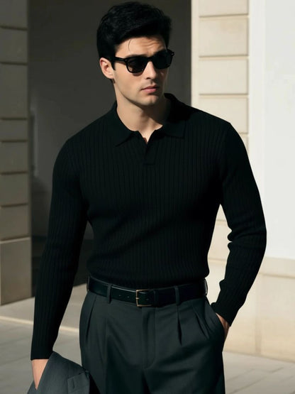 Elegant Open Collar Long Sleeve Polo
