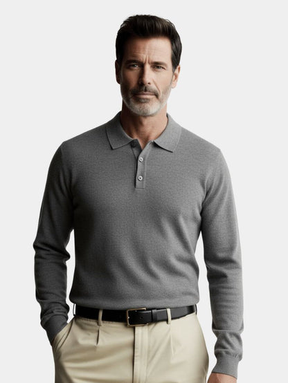 Wool Knit Button Up Polo Pullover