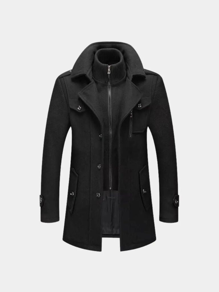 Aristocratic Black Wool Overcoat