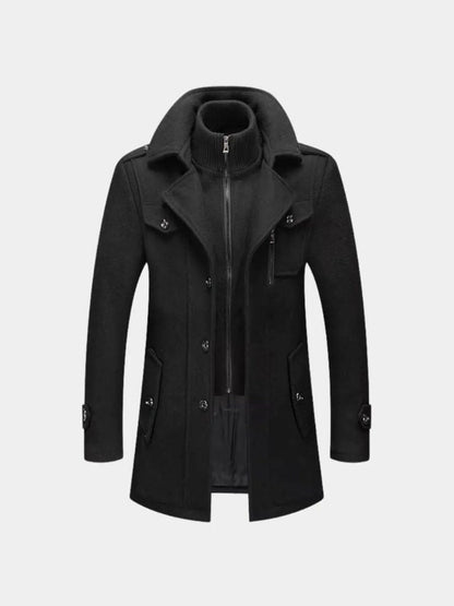 Aristocratic Black Wool Overcoat
