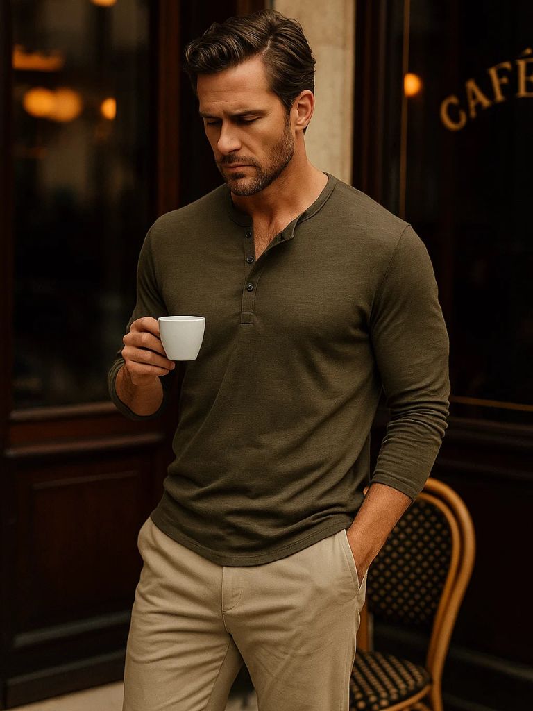 Casual Henley Neck Long Sleeve T-Shirt