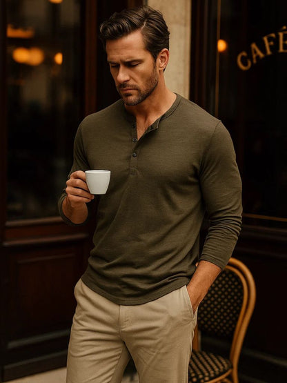 Casual Henley Neck Long Sleeve T-Shirt
