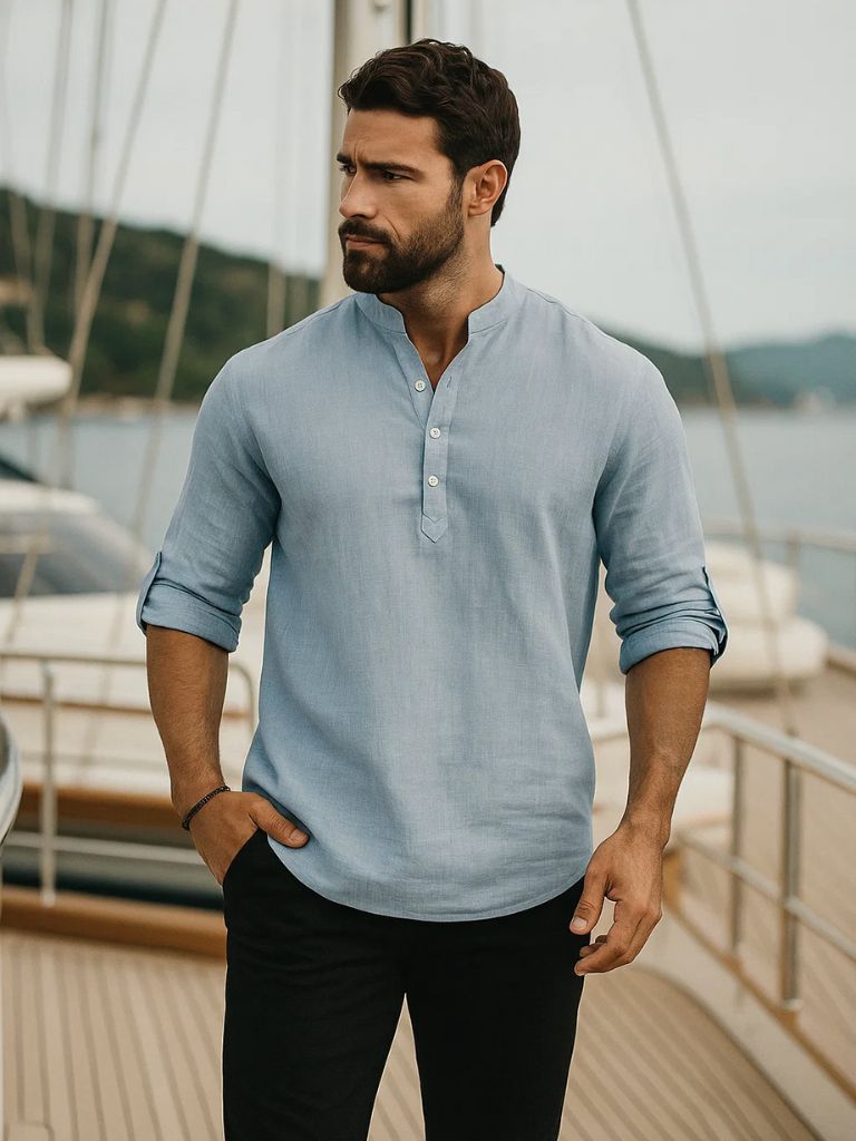 Casual Henley Neck Long Sleeve T-Shirt