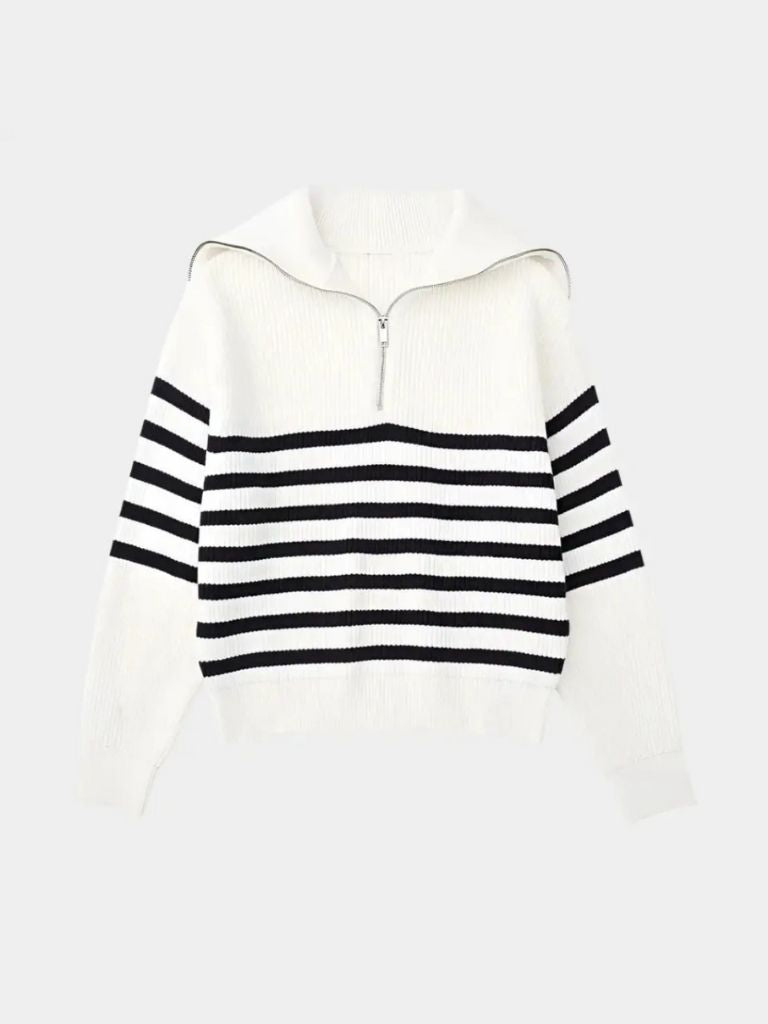 Casual Striped Zip Up Sweater
