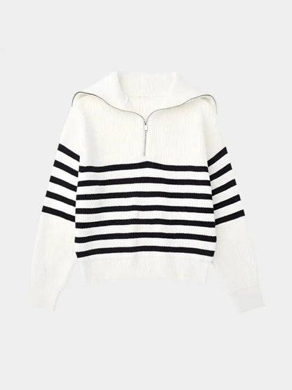 Casual Striped Zip Up Sweater