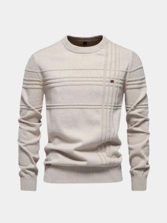 Cotton Knitted Stripped Crew Neck Pullover Sweater