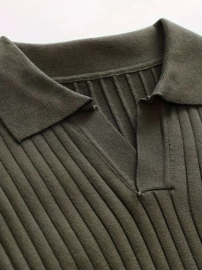 Elegant Open Collar Long Sleeve Polo