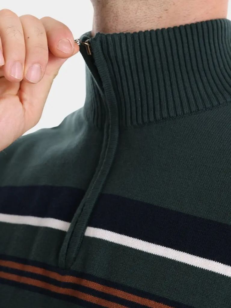 Knit Striped Quarter-Zip Jumper Sweater