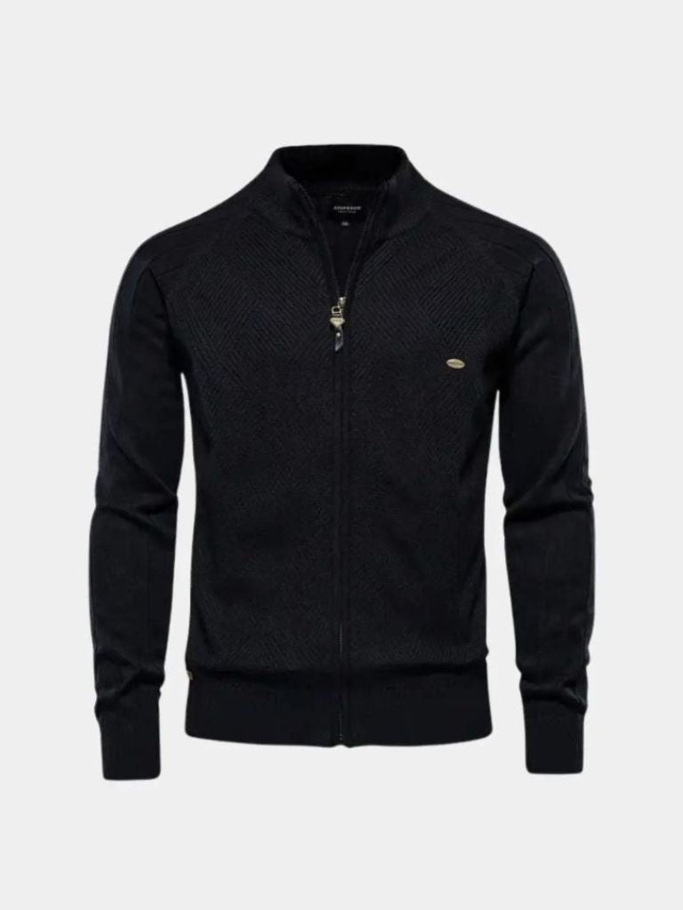 Knit Zipper Jacquard Solid Color Cardigan Sweater