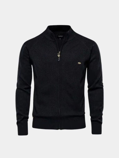 Knit Zipper Jacquard Solid Color Cardigan Sweater