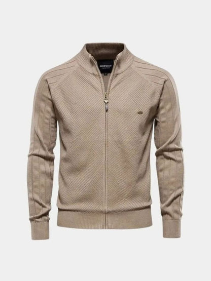 Knit Zipper Jacquard Solid Color Cardigan Sweater