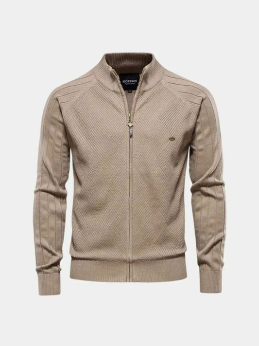 Knit Zipper Jacquard Solid Color Cardigan Sweater