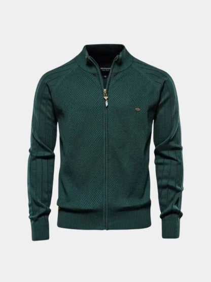 Knit Zipper Jacquard Solid Color Cardigan Sweater