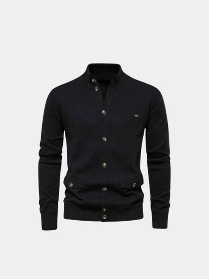 Knitted Stand Collar Cotton Cardigan