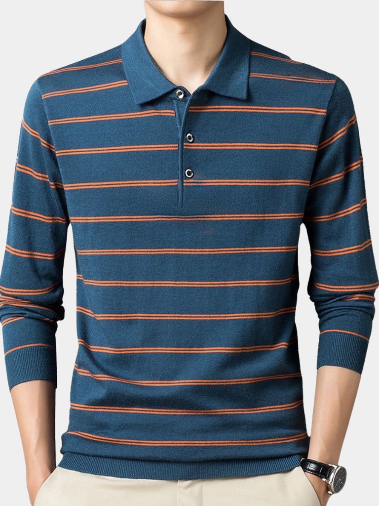 Navy Sunset Striped Polo