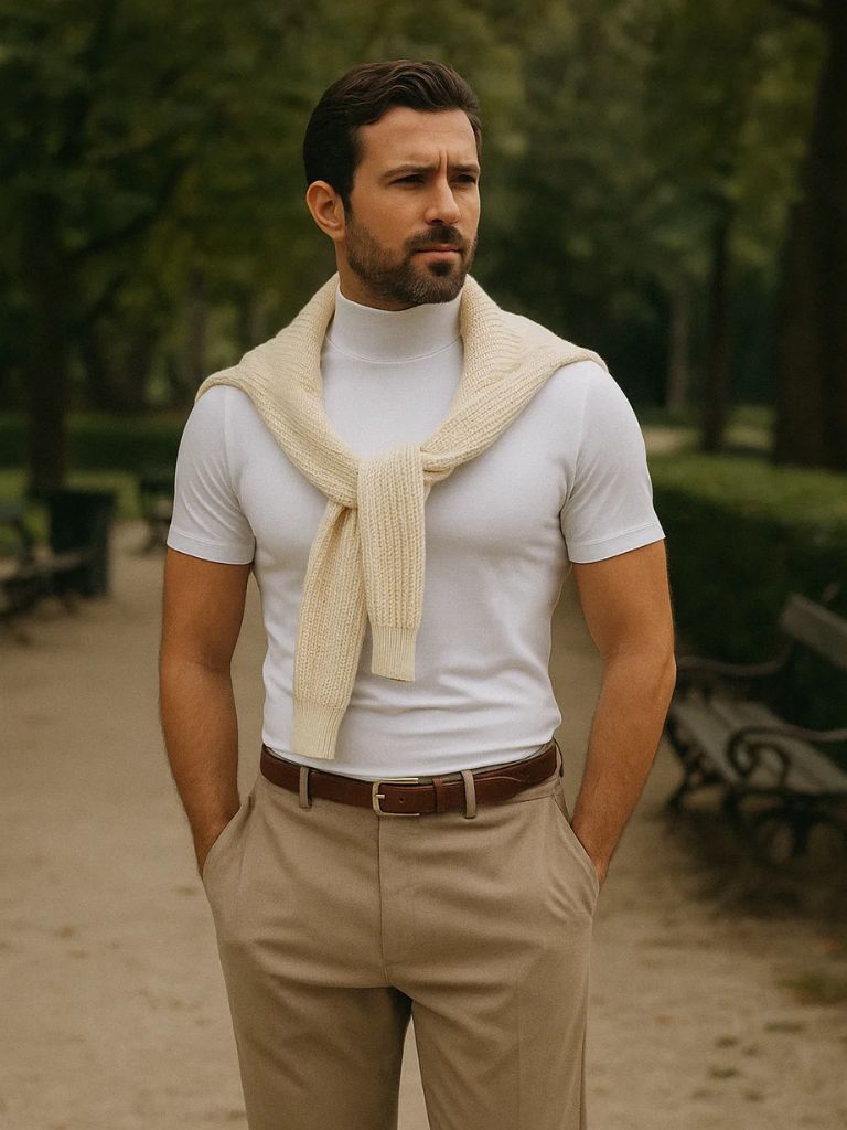 Solid Casual Turtle Neck T-Shirt