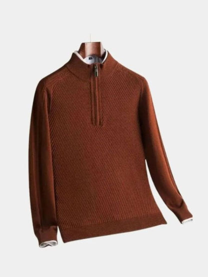 Stripe Quarter Zip Wool Sweater