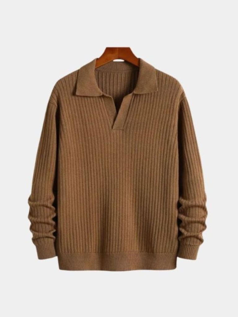 V-Neck Polo Sweater Ribbed